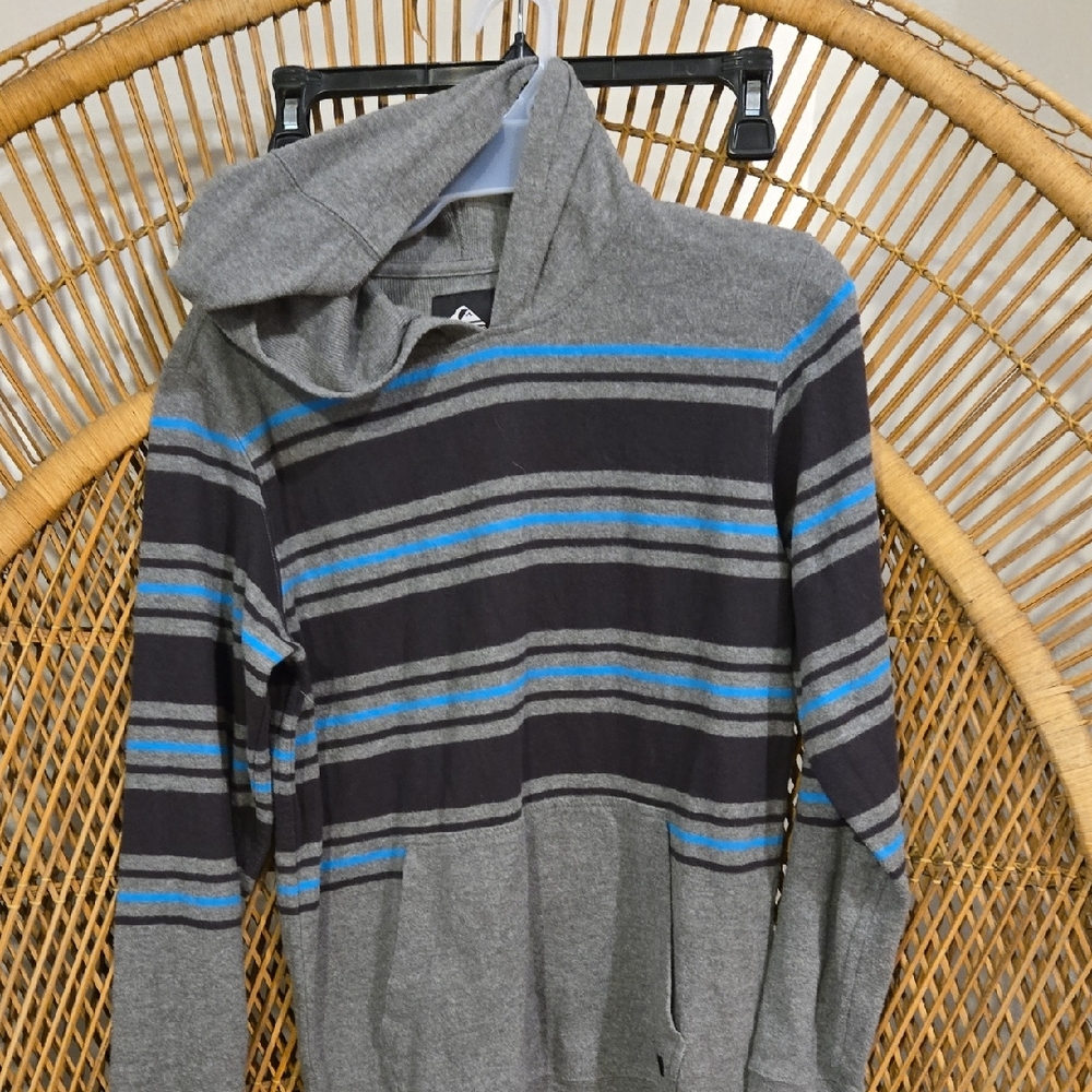 Quiksilver Gray and Blue Striped Hoodie